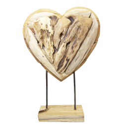 Serce z drewna tekowego na podstawie 60cm